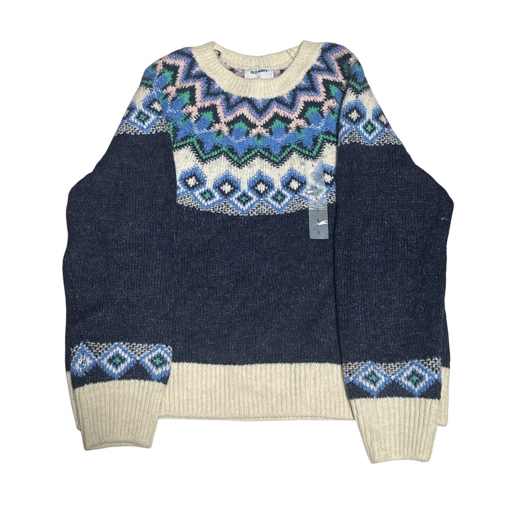 Old Navy Women Fair‎ Isle Knit Sweater Navy Blue Multi Color Size L